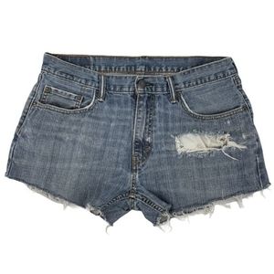 Levi’s distressed high rise cutoff denim shorts